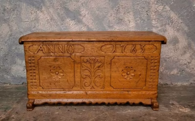 Antike Truhe Sitztruhe Sitzbank Aufbewahrungstruhe Helle Eiche